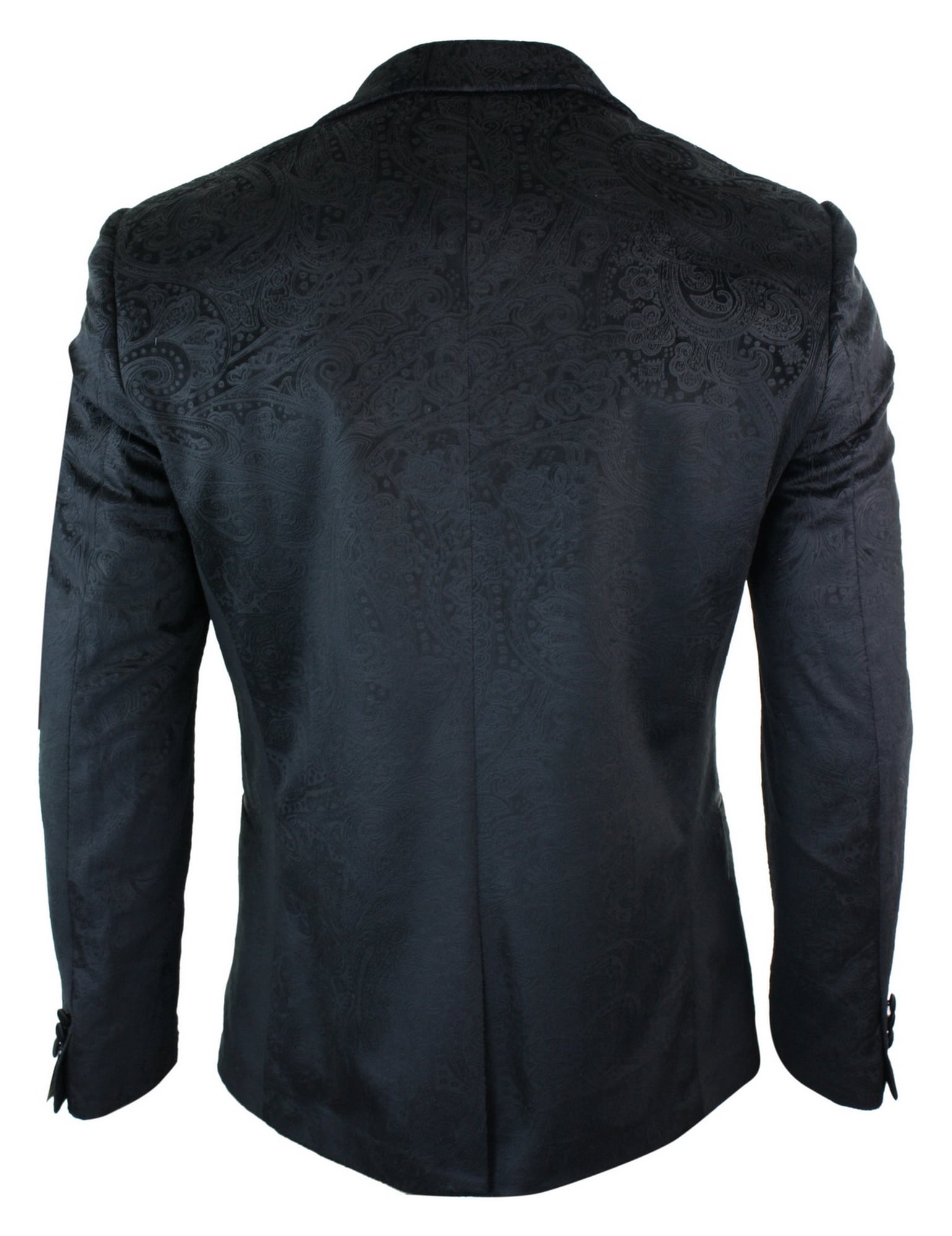 Blazer masculino Marc Darcy Simon em veludo preto com estampa paisley, corte elegante, ideal para jantares casuais.