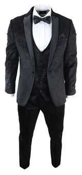 Terno masculino Marc Darcy de veludo preto com estampa paisley, 3 peças, smoking para jantar ou casamento.