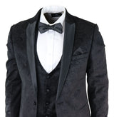 Terno masculino Marc Darcy de veludo preto com estampa paisley, 3 peças, smoking para jantar ou casamento.