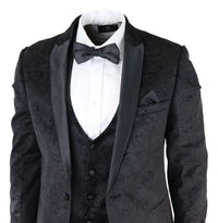 Terno masculino Marc Darcy de veludo preto com estampa paisley, 3 peças, smoking para jantar ou casamento.