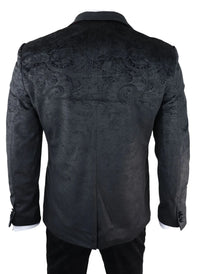 Terno masculino Marc Darcy de veludo preto com estampa paisley, 3 peças, smoking para jantar ou casamento.
