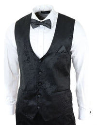 Terno masculino Marc Darcy de veludo preto com estampa paisley, 3 peças, smoking para jantar ou casamento.