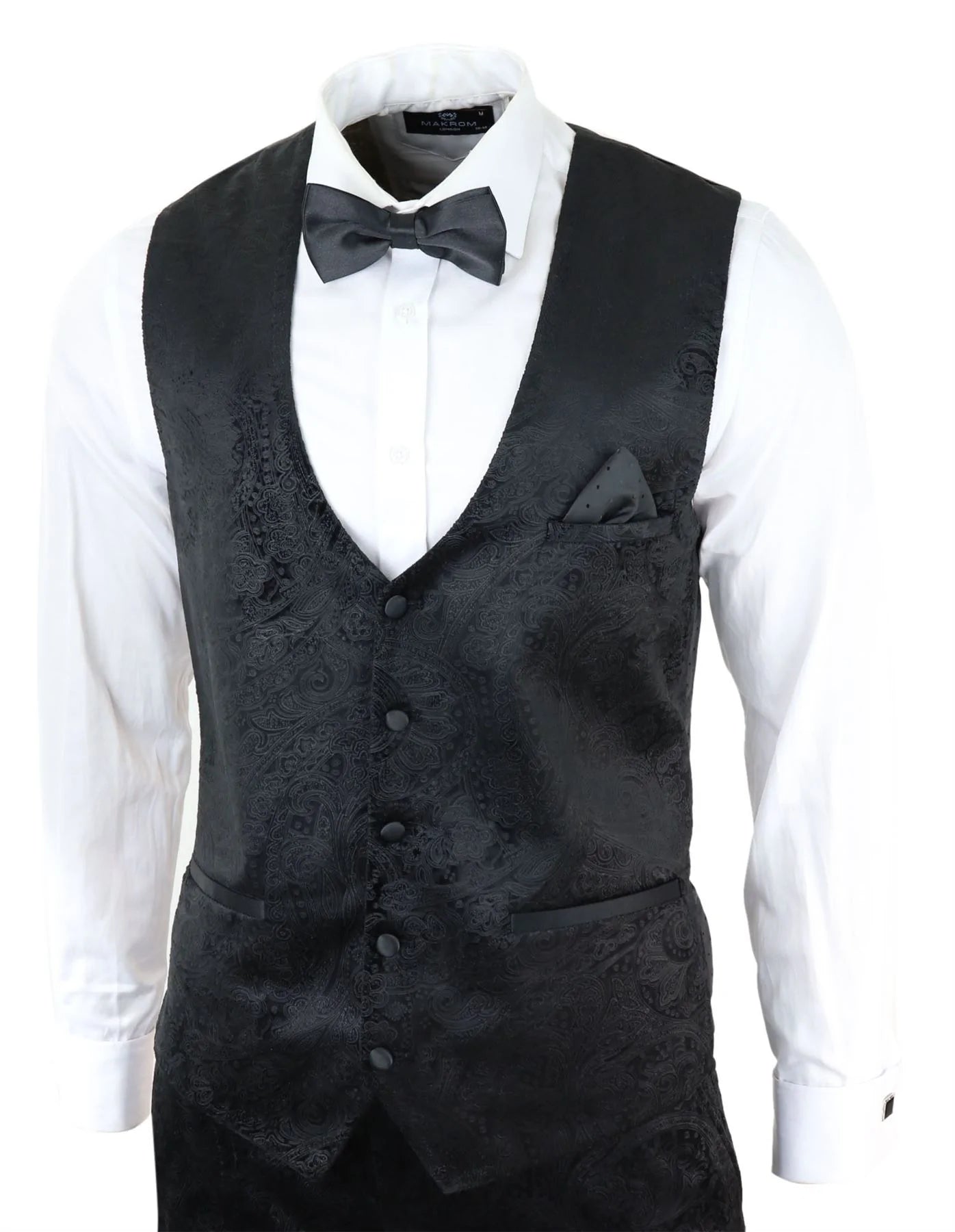 Terno masculino Marc Darcy de veludo preto com estampa paisley, 3 peças, smoking para jantar ou casamento.