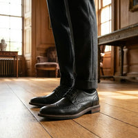 Stokes - Sapatos Oxford de couro preto com bico brogue e cadarço para homem