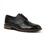 Stokes - Sapatos Oxford de couro preto com bico brogue e cadarço para homem
