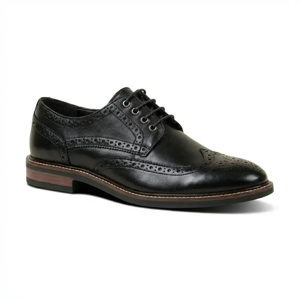 Stokes - Sapatos Oxford de couro preto com bico brogue e cadarço para homem