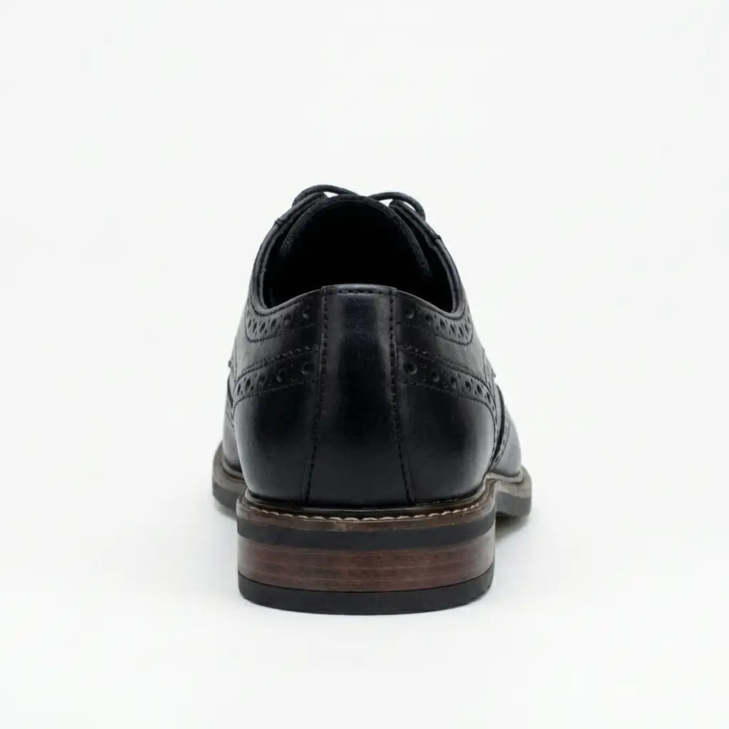 Stokes - Sapatos Oxford de couro preto com bico brogue e cadarço para homem