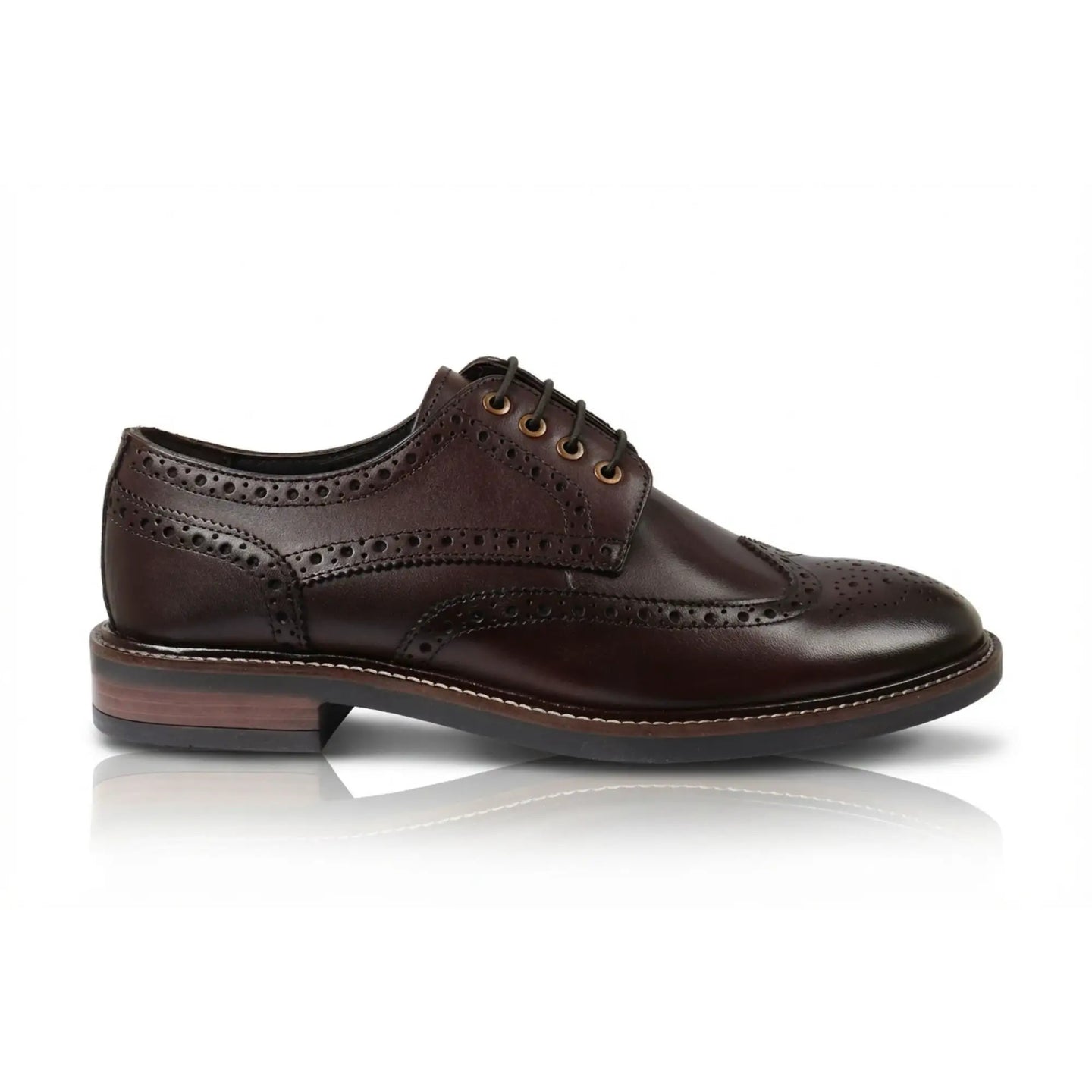 Stokes - Sapatos Oxford de couro marrom com bico brogue e amarração