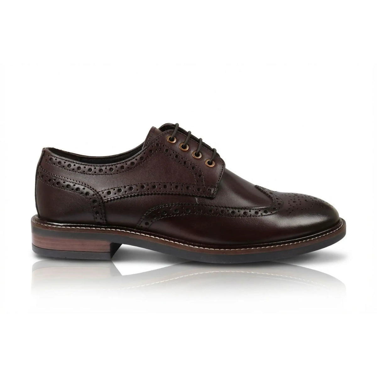 Stokes - Sapatos Oxford de couro marrom com bico brogue e amarração