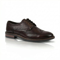 Stokes - Sapatos Oxford de couro marrom com bico brogue e amarração