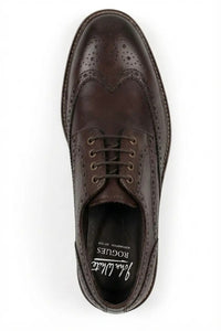 Stokes - Sapatos Oxford de couro marrom com bico brogue e amarração