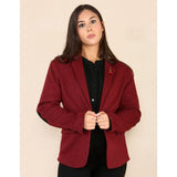 Blazer feminino em tweed espinha de peixe, vermelho vinho, clássico dos anos 1920.
