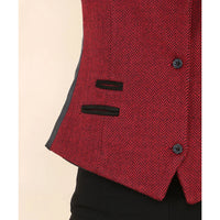 Colete feminino de tweed espinha de peixe, vermelho vinho, clássico dos anos 1920.
