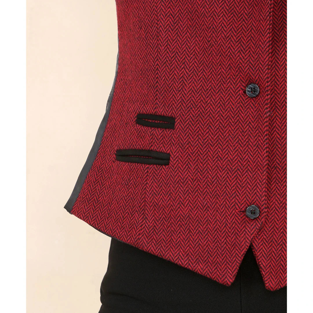 Colete feminino de tweed espinha de peixe, vermelho vinho, clássico dos anos 1920.