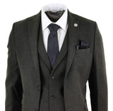 Terno masculino de 3 peças em tweed de lã verde-oliva - STZ11