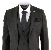Terno masculino de 3 peças em tweed de lã verde-oliva - STZ11