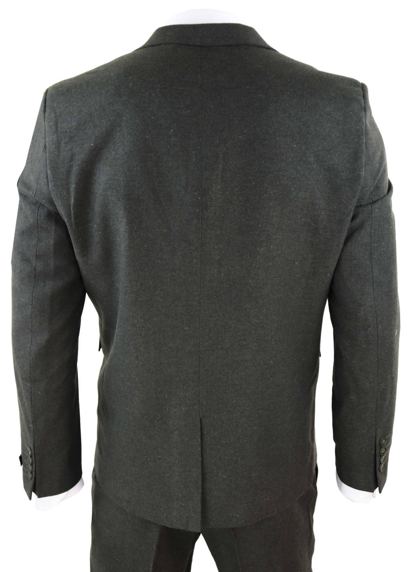 Terno masculino de 3 peças em tweed de lã verde-oliva - STZ11