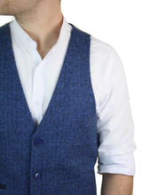 Colete masculino azul em tweed espinha de peixe de lã, estilo Peaky Blinders vintage retrô.
