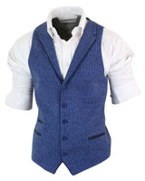Colete masculino azul em tweed espinha de peixe de lã, estilo Peaky Blinders vintage retrô.