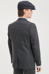 Terno masculino de tweed espinha de peixe cinza carvão de 3 peças - STZ11