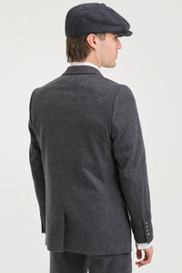 Terno masculino de tweed espinha de peixe cinza carvão de 3 peças - STZ11