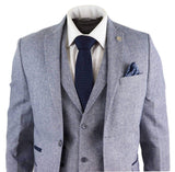 Terno masculino de tweed vintage azul claro de 3 peças - STZ13