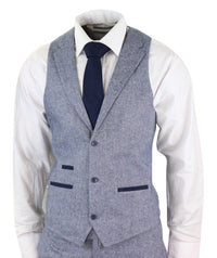 Terno masculino de tweed vintage azul claro de 3 peças - STZ13
