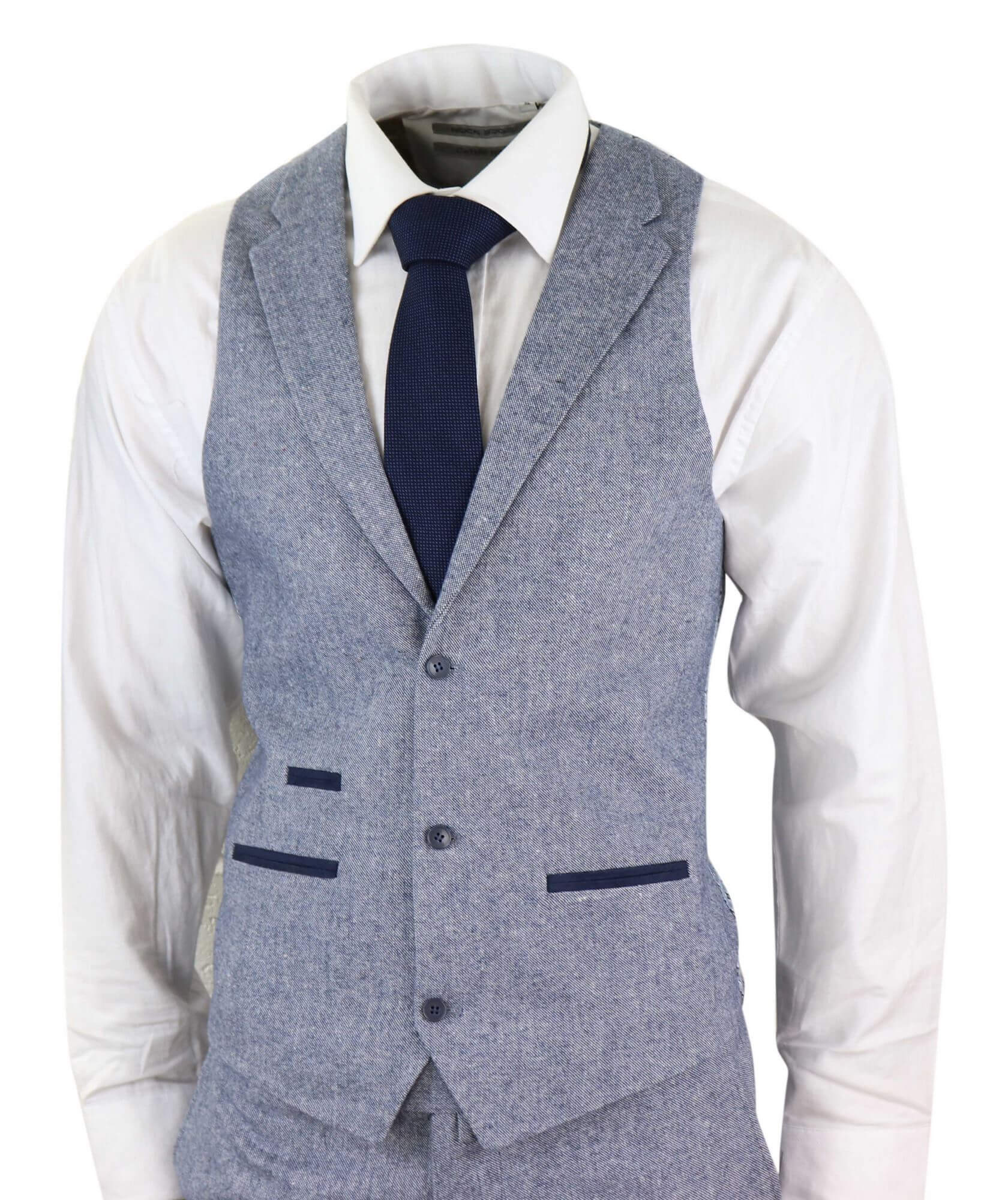 Terno masculino de tweed vintage azul claro de 3 peças - STZ13