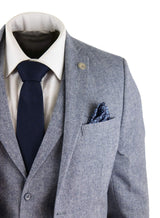 Terno masculino de tweed vintage azul claro de 3 peças - STZ13