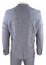 Terno masculino de tweed vintage azul claro de 3 peças - STZ13