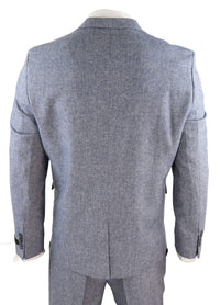 Terno masculino de tweed vintage azul claro de 3 peças - STZ13