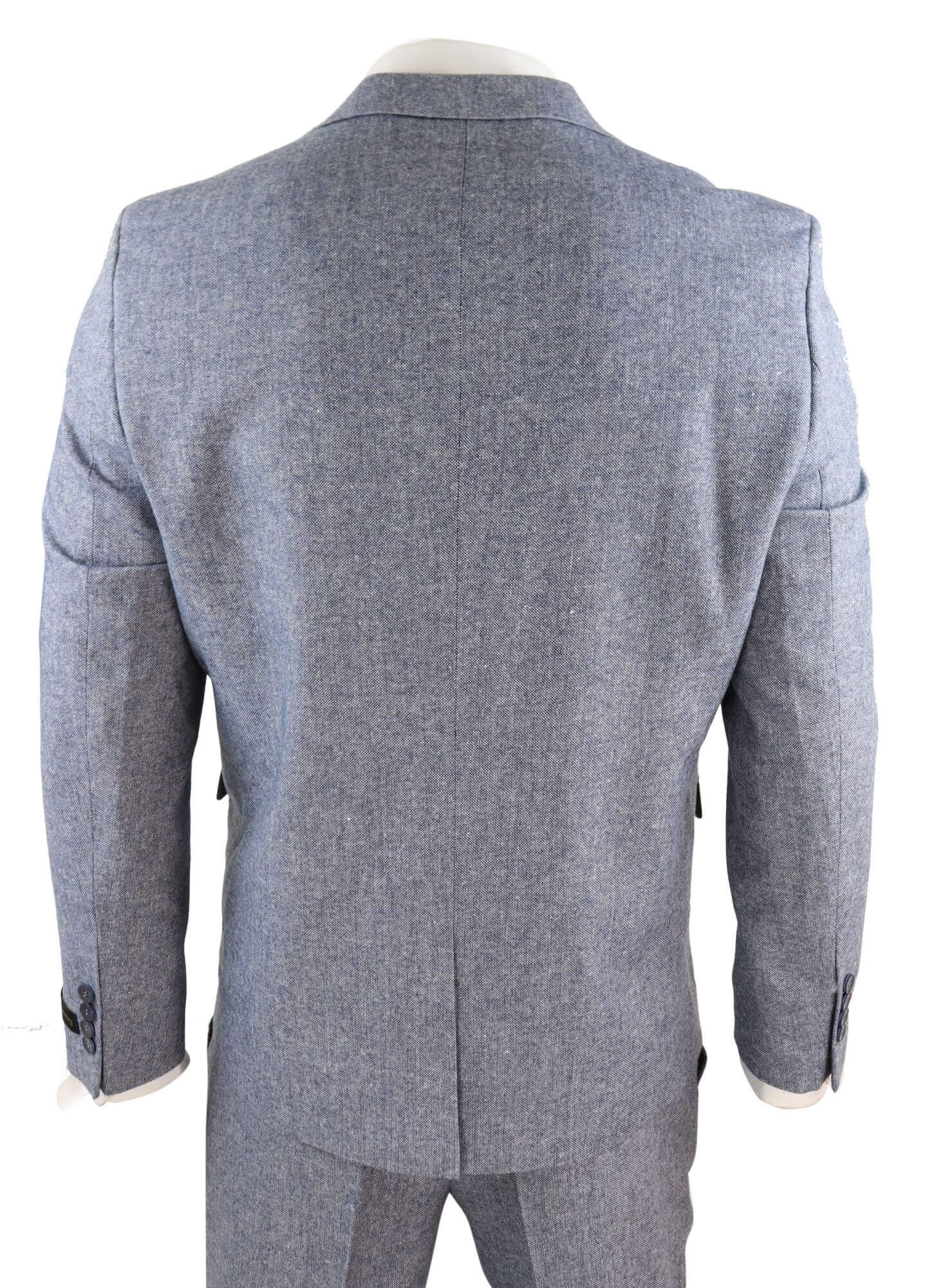 Terno masculino de tweed vintage azul claro de 3 peças - STZ13