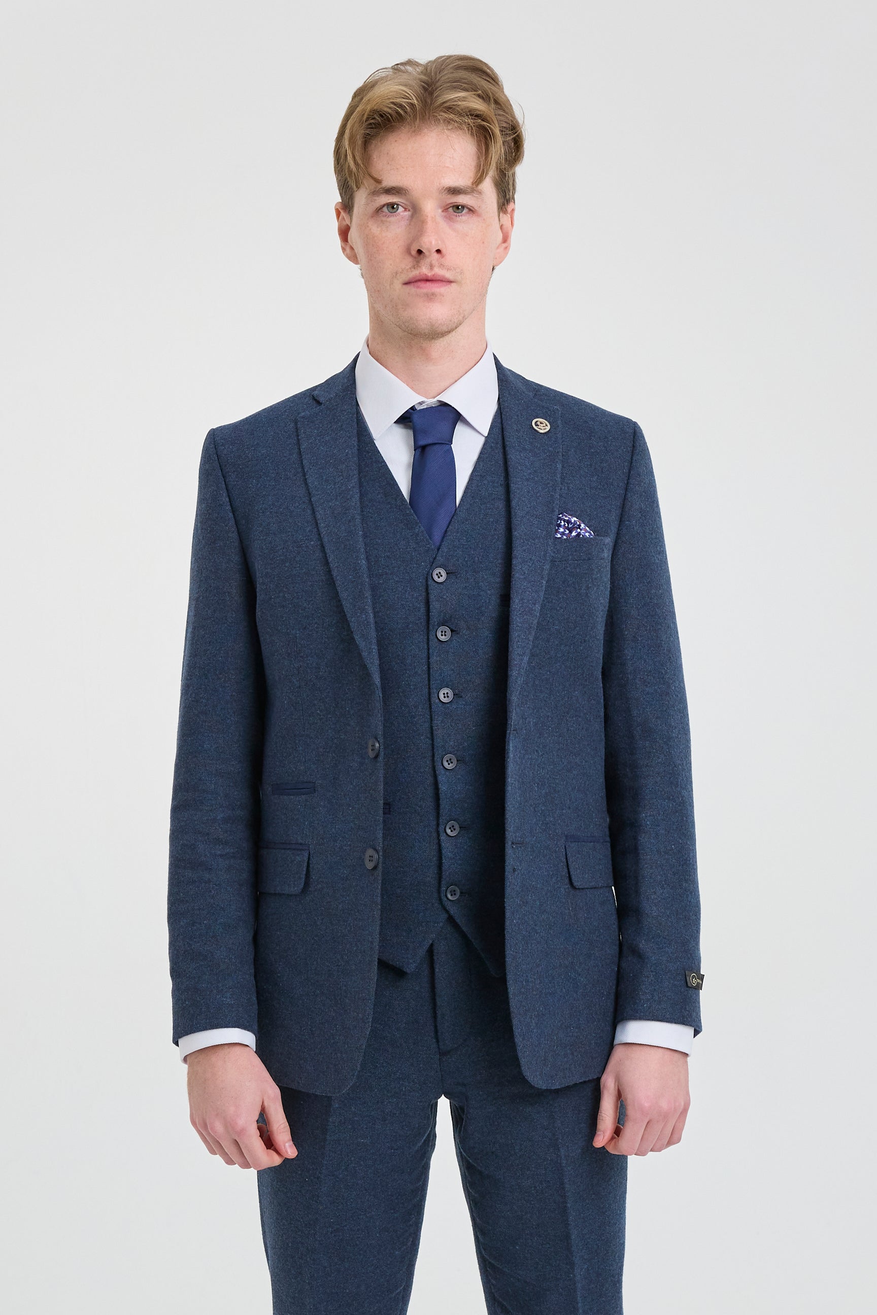 Terno masculino azul-marinho de lã estilo Peaky Blinders