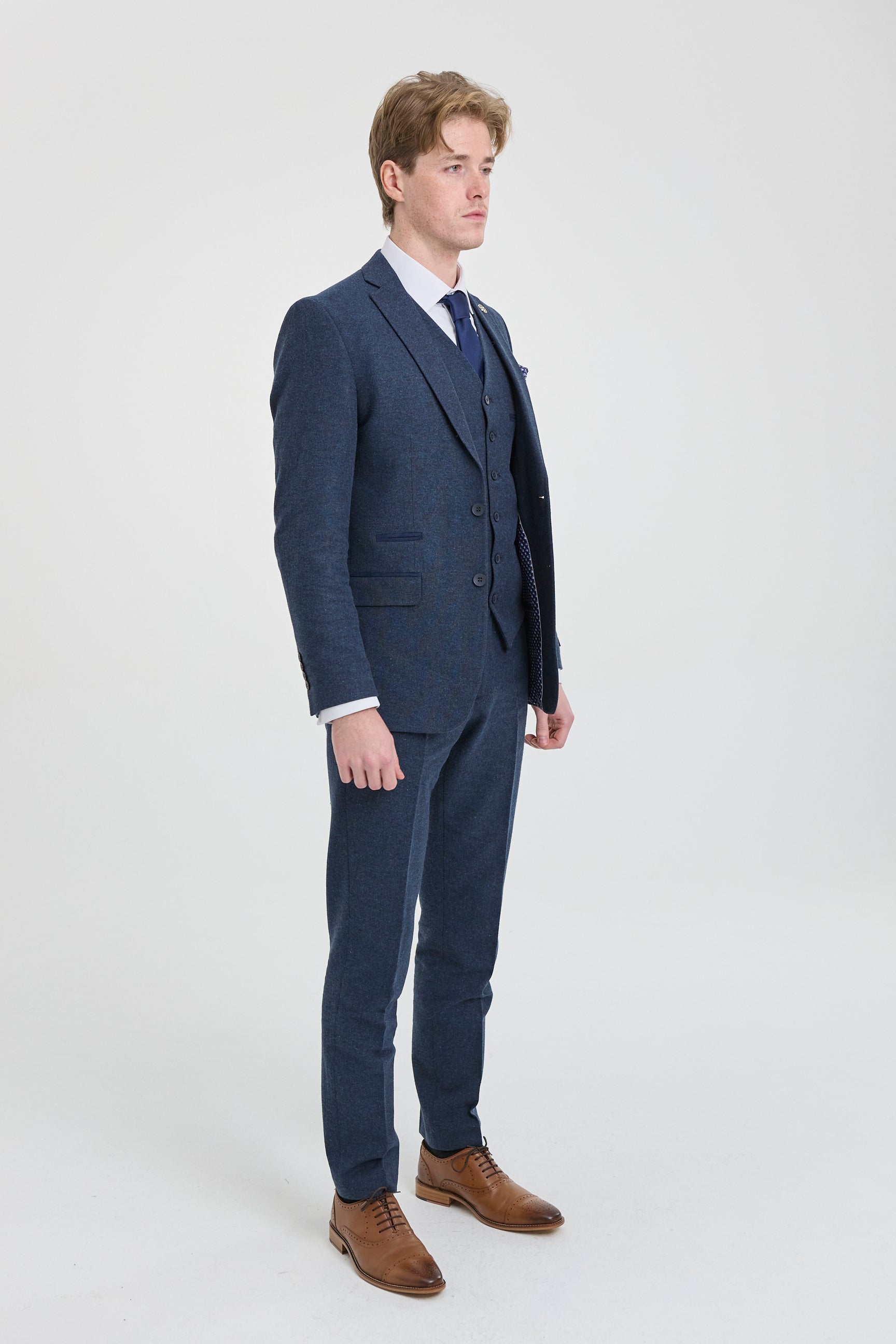 Terno masculino azul-marinho de lã estilo Peaky Blinders
