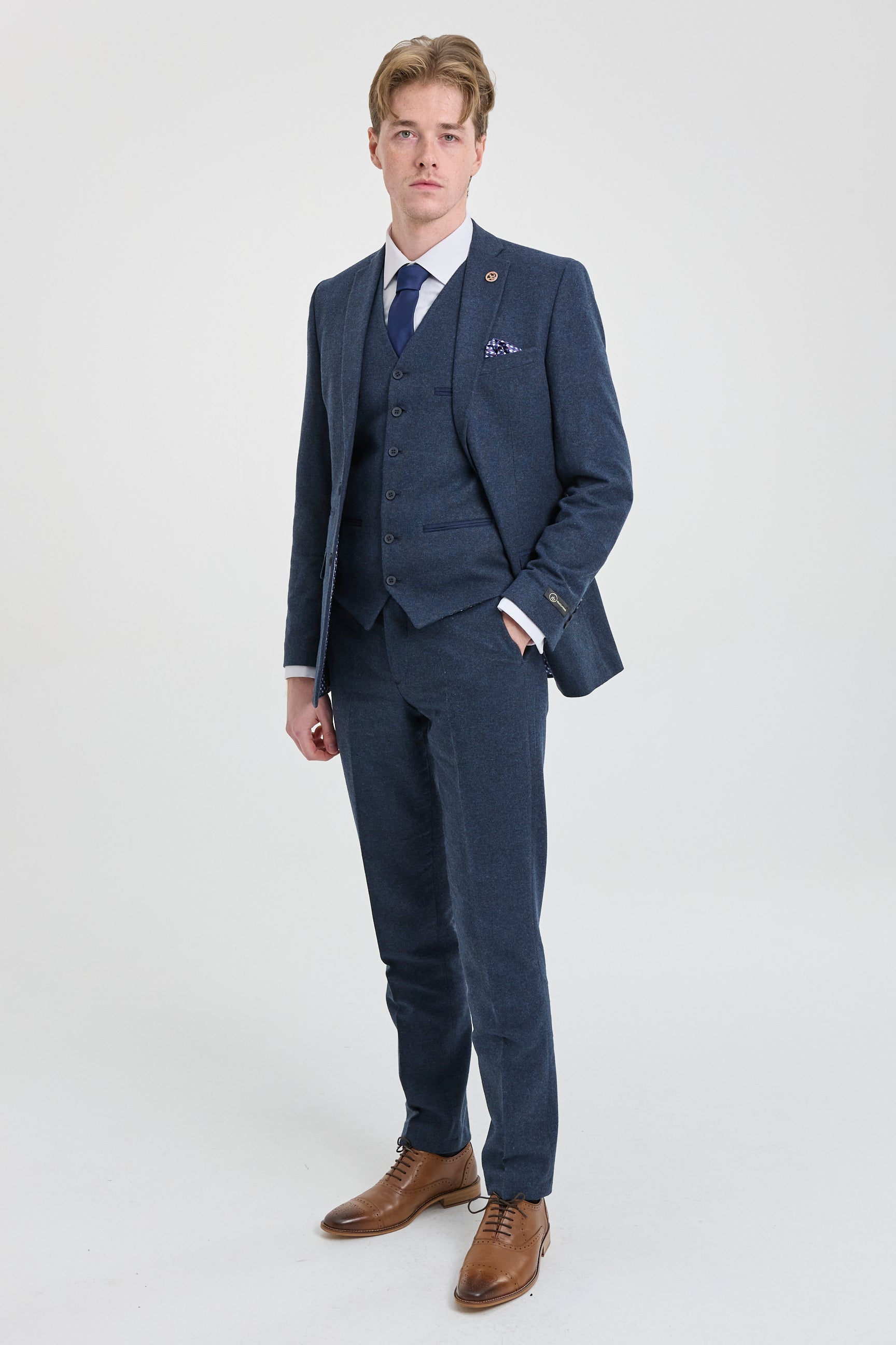 Terno masculino azul-marinho de lã estilo Peaky Blinders