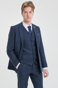 Terno masculino azul-marinho de lã estilo Peaky Blinders