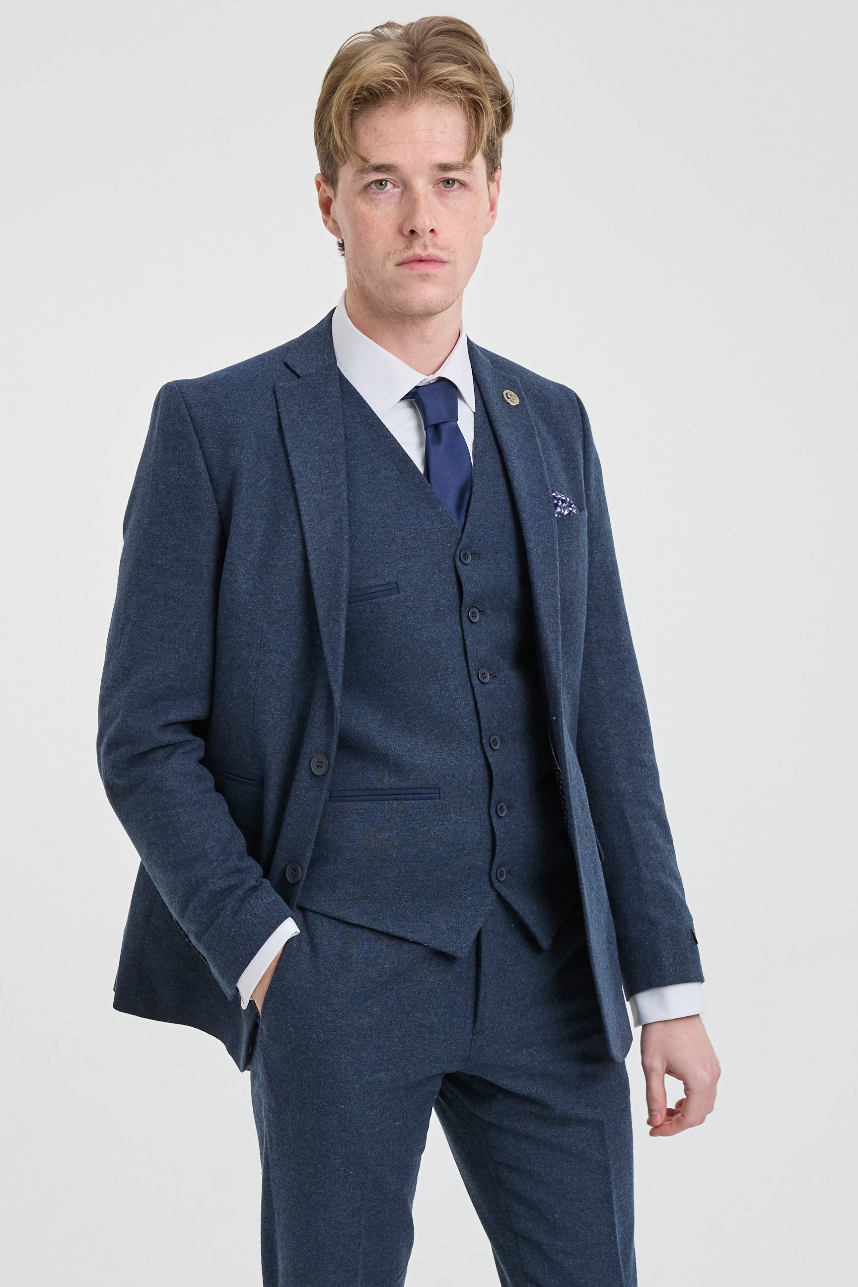 Terno masculino azul-marinho de lã estilo Peaky Blinders