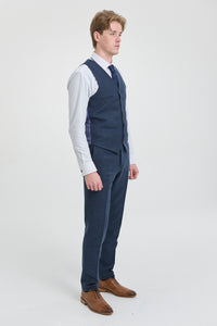 Terno masculino azul-marinho de lã estilo Peaky Blinders