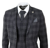 Terno masculino de 3 peças em tweed xadrez cinza-carvão