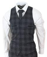 Terno masculino de 3 peças em tweed xadrez cinza-carvão