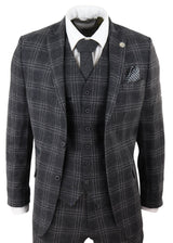 Terno masculino de 3 peças em tweed xadrez cinza-carvão