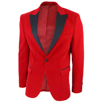 Smoking masculino vermelho de veludo com lapelas de cetim para jantar, casamento, formatura e traje de gala.
