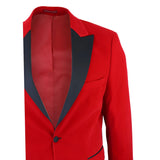 Smoking masculino vermelho de veludo com lapelas de cetim para jantar, casamento, formatura e traje de gala.