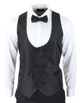 Smoking masculino com blazer e colete em brocado com estampa paisley, corte acetinado preto - Sem calça.