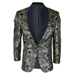 STZ64-65 - Blazer masculino de veludo com estampa floral paisley, estilo smoking.