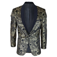 STZ64-65 - Blazer masculino de veludo com estampa floral paisley, estilo smoking.