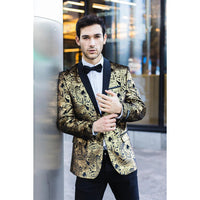 STZ64-65 - Blazer masculino de veludo com estampa floral paisley, estilo smoking.