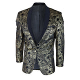STZ64-65 - Blazer masculino de veludo com estampa floral paisley, estilo smoking.