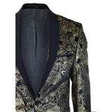 STZ64-65 - Blazer masculino de veludo com estampa floral paisley, estilo smoking.