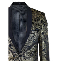 STZ64-65 - Blazer masculino de veludo com estampa floral paisley, estilo smoking.